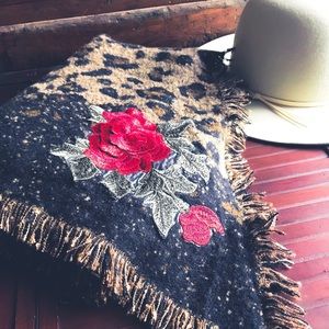 Leopard Print Embroidered Floral Soft Scarf Wrap